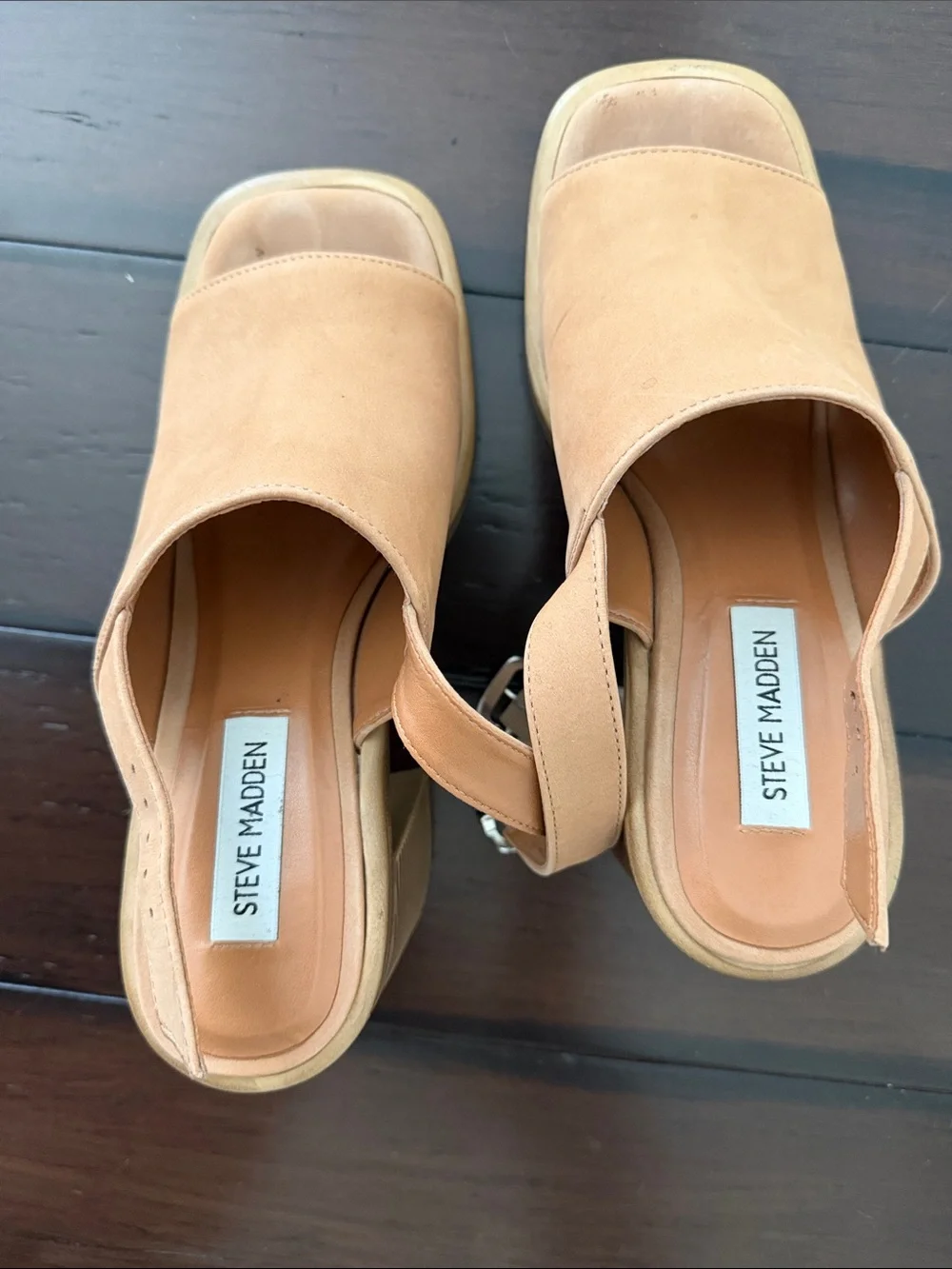 Steve Madden Tan Suede Open-Toe Slingback Block Heels